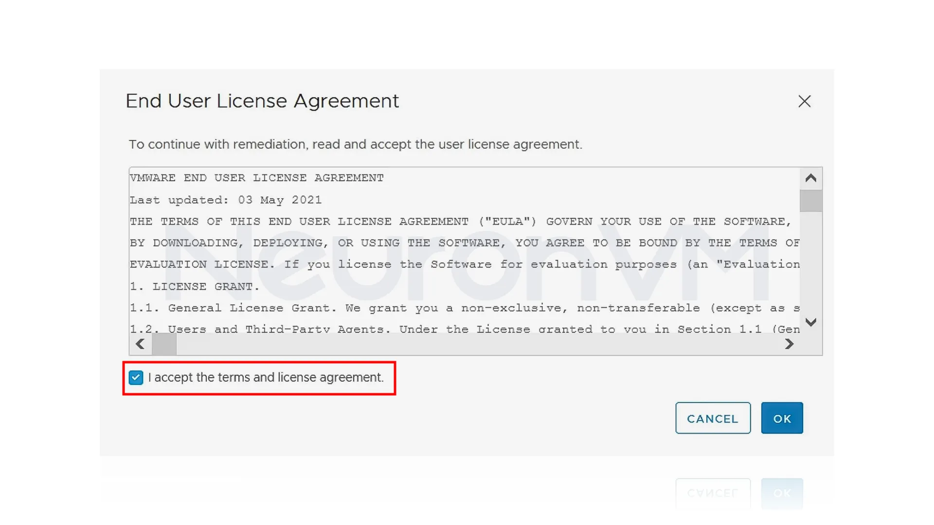end user license agreement - upgrade VMware ESXi on Dedicated server