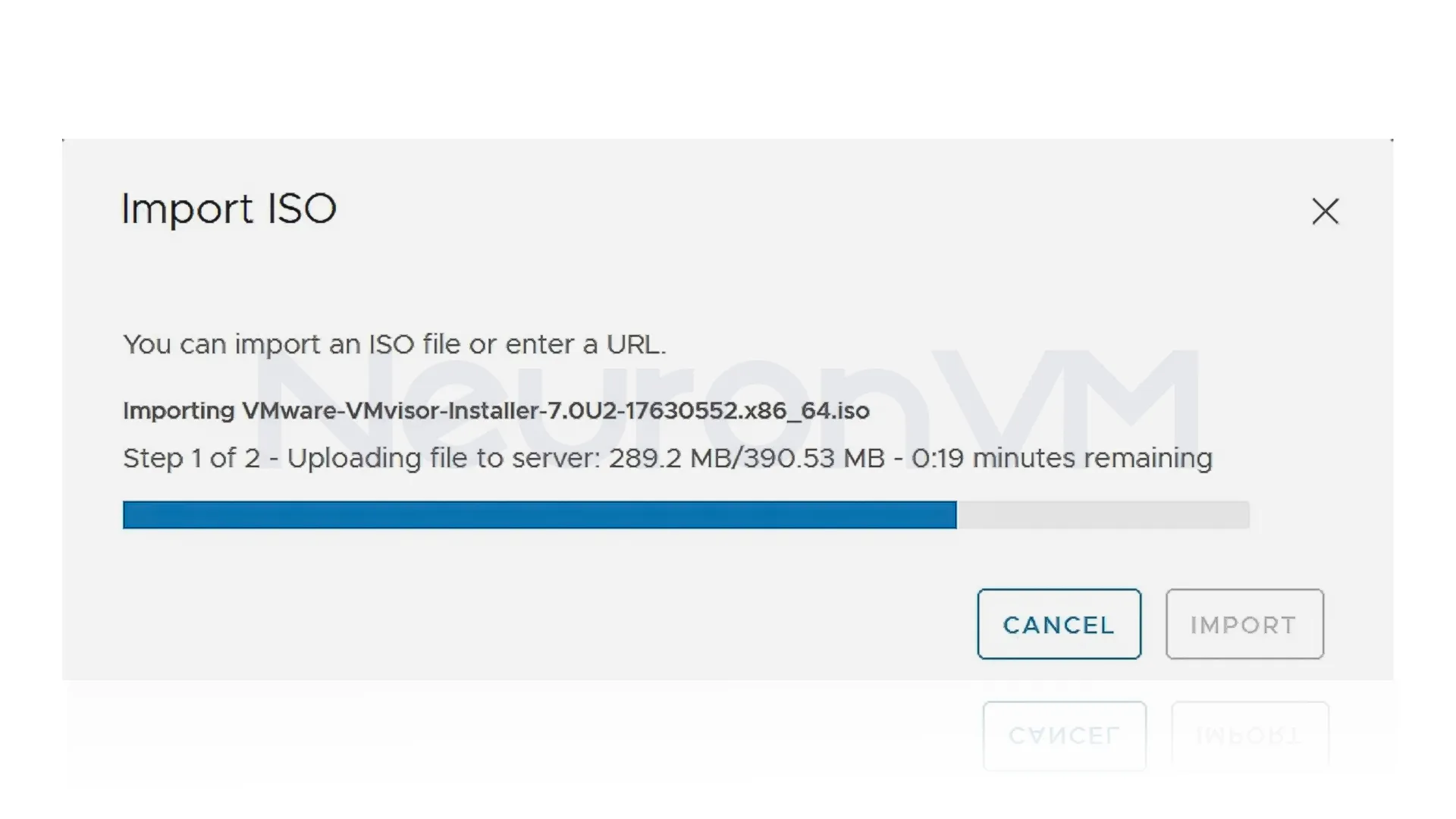 how to import vmware vsphere iso file