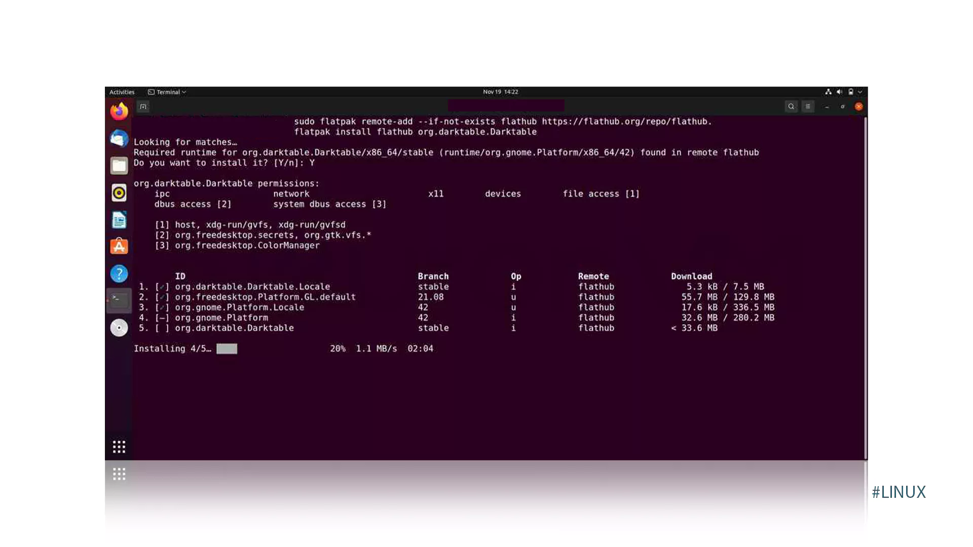 Step-by-step visual guide to installing Darktable on CentOS using Flatpak: Step 3