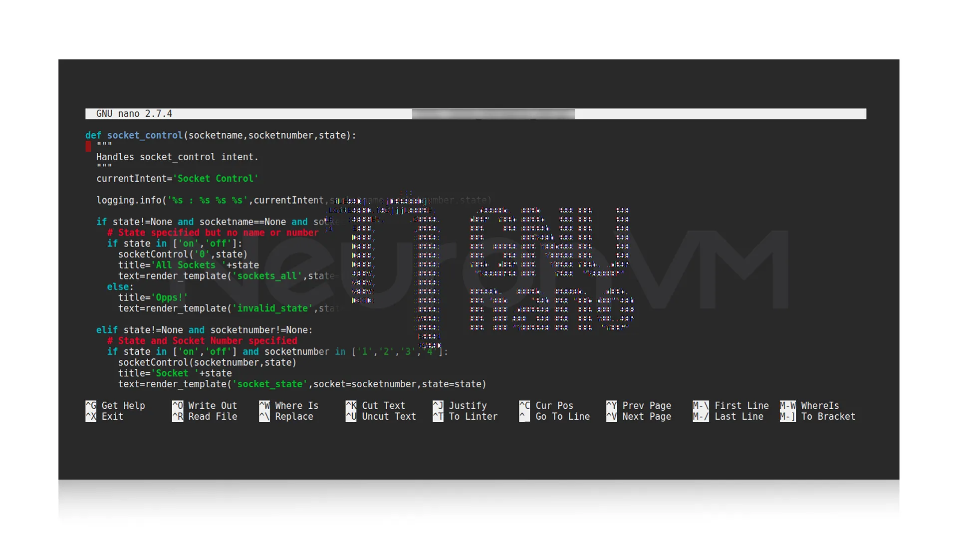 Nano text editor interface