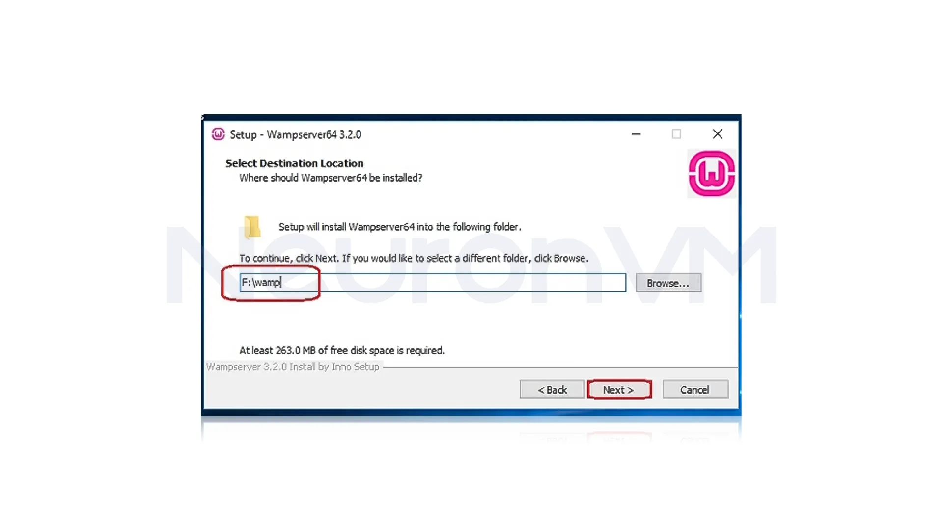 wampserver installation destination