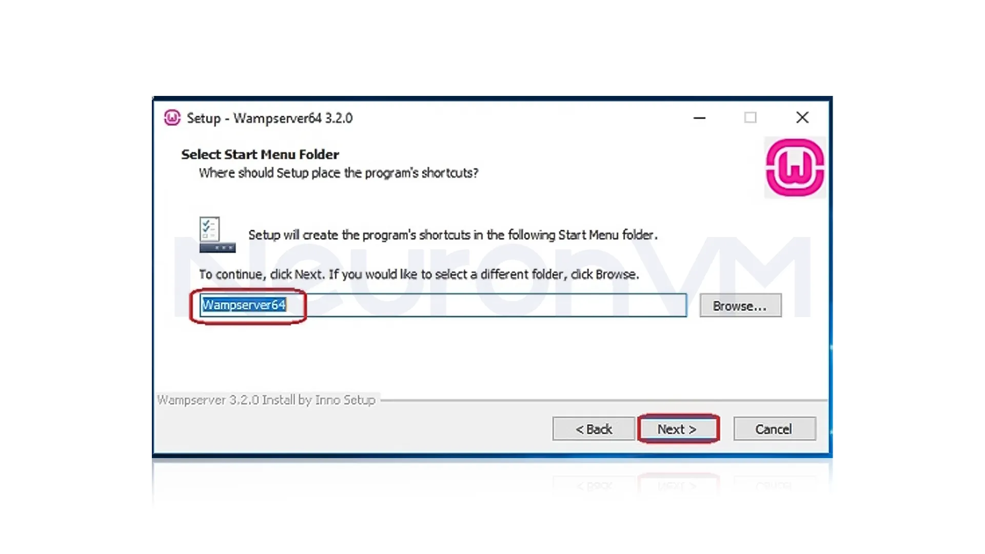 select the Start menu folder