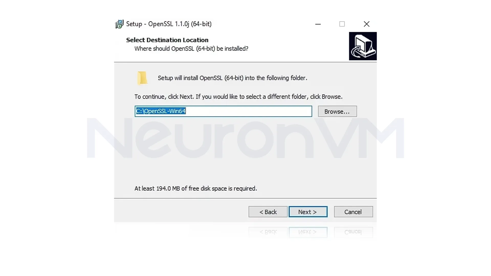 select the destination folder