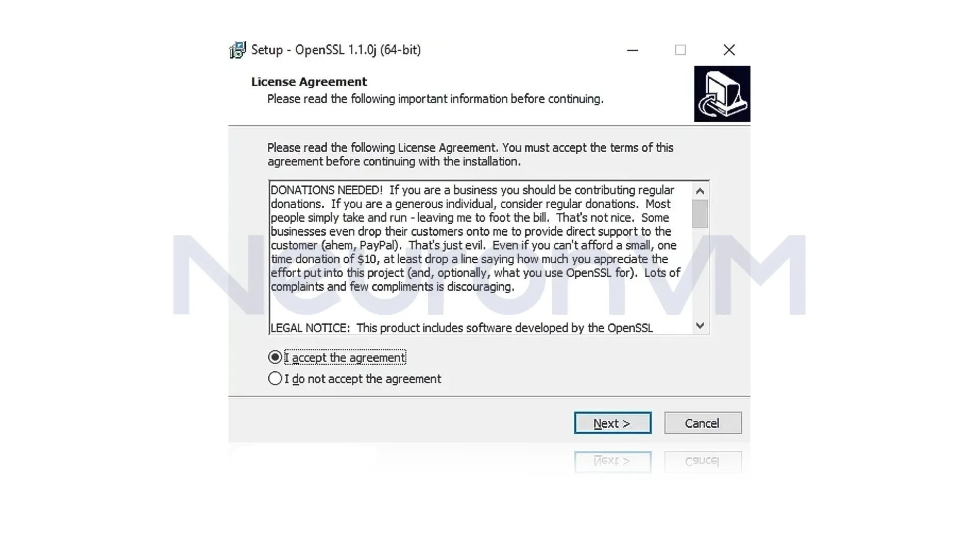 accept the Software License Agreement