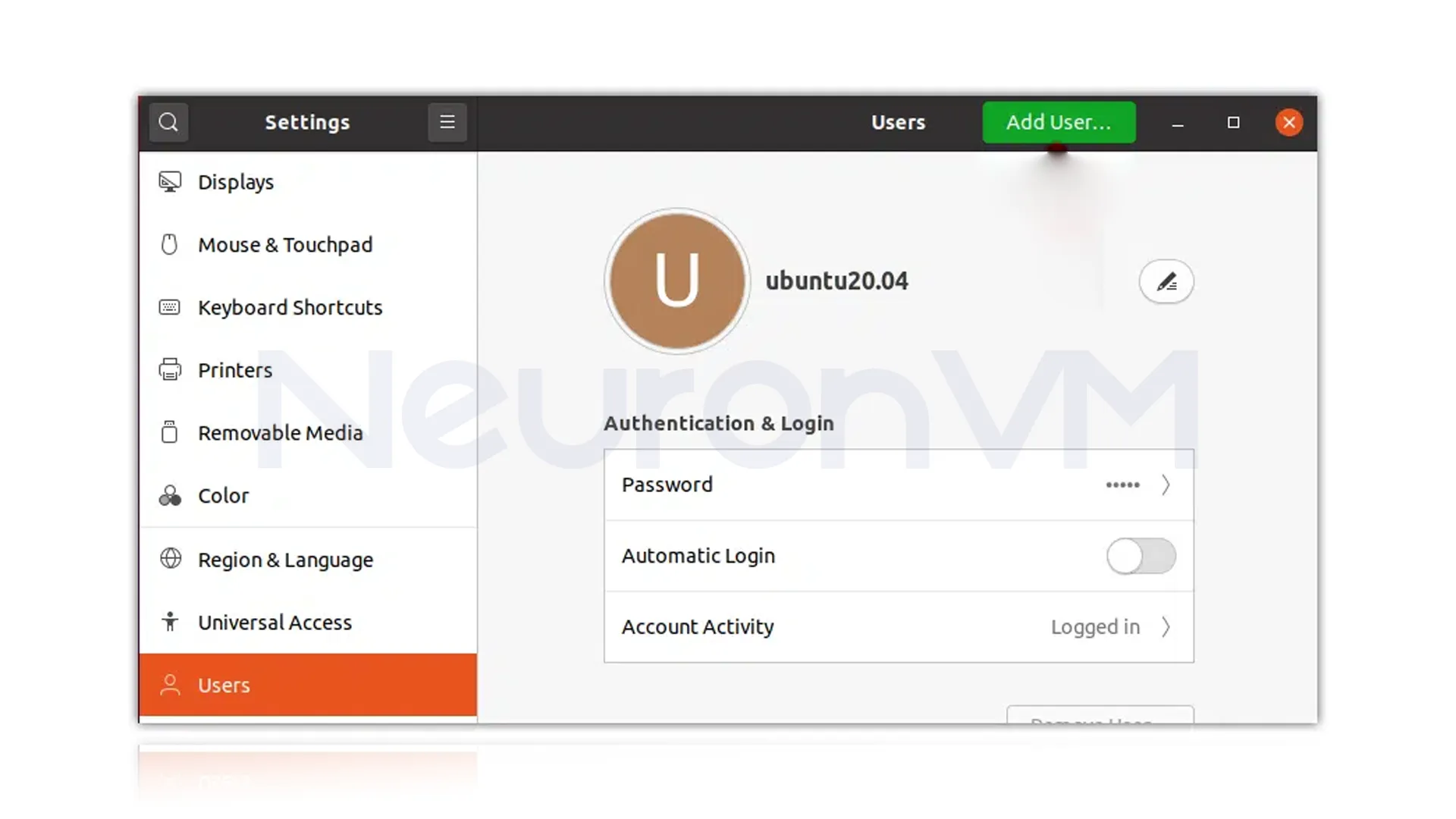 select the desired user account to change the password and click on the Password section