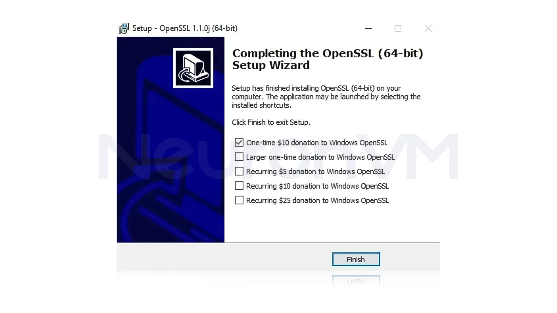 After the installation is complete, click Finish