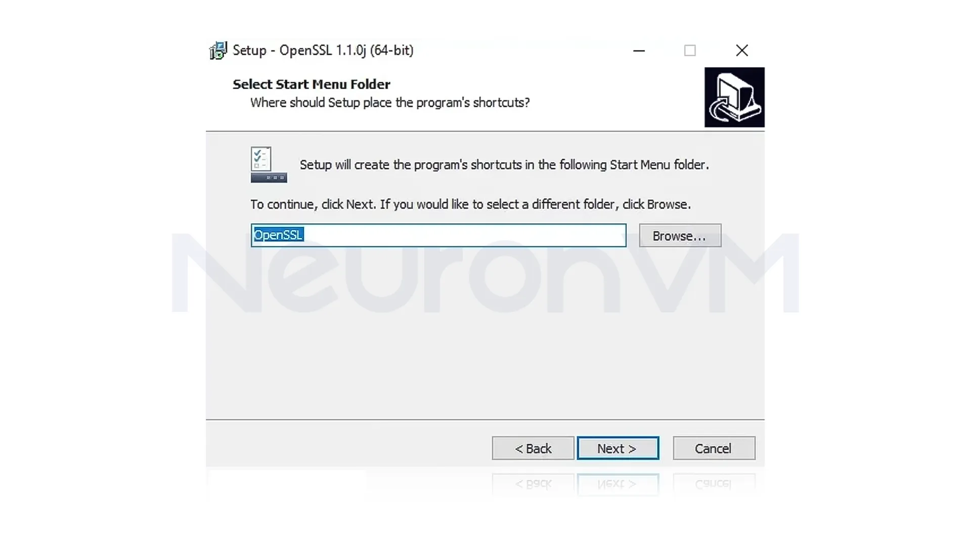 select the directory for the Application shortcut