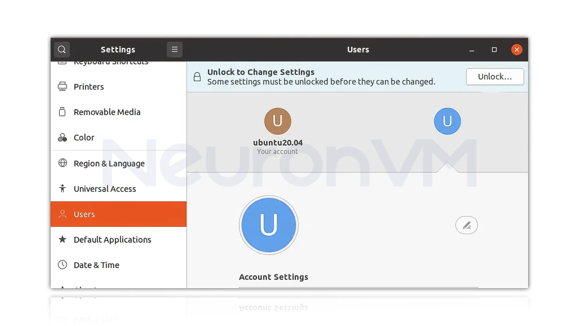 go to the Users tab from the left panel and click on the unlock button