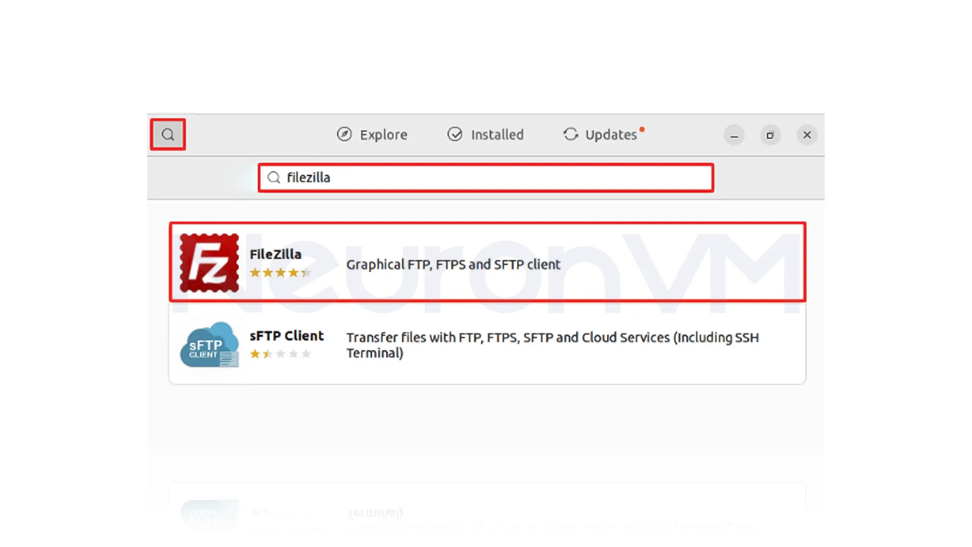 click on the search bar and type "FileZilla"