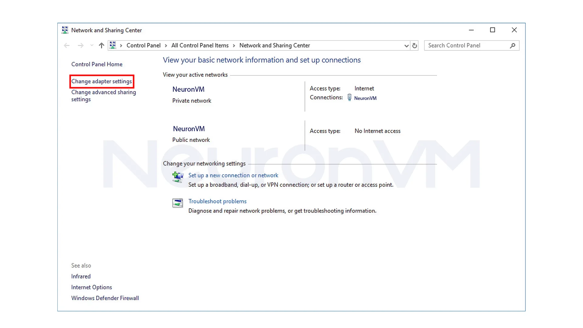 click Change Adapter Settings.