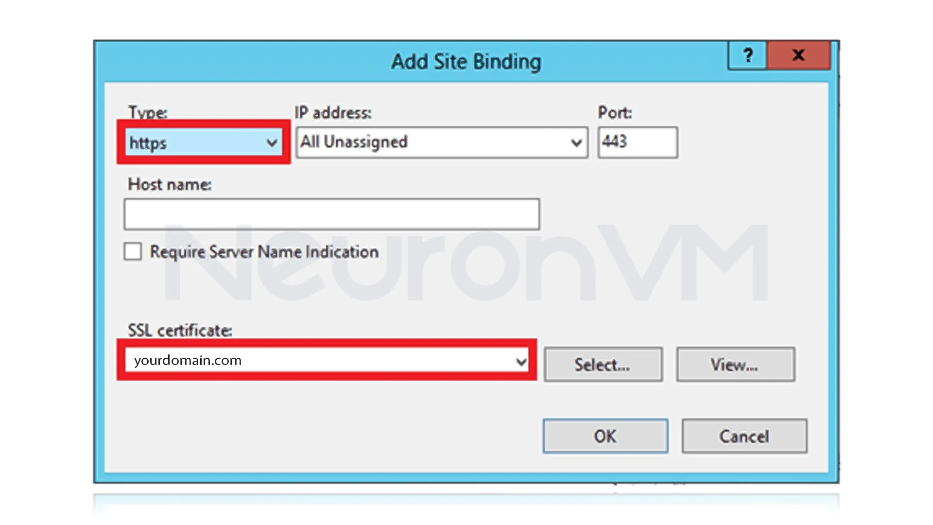 select the SSL certificate with the name of your choice