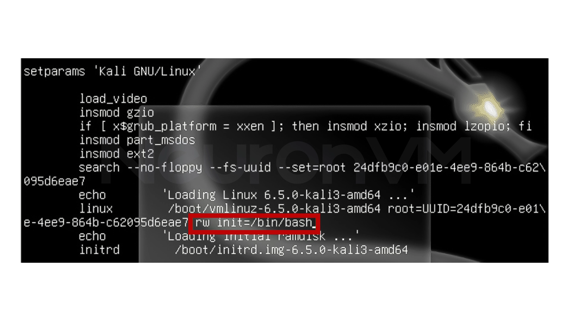 rw init=/bin/bash command in GRUB environment