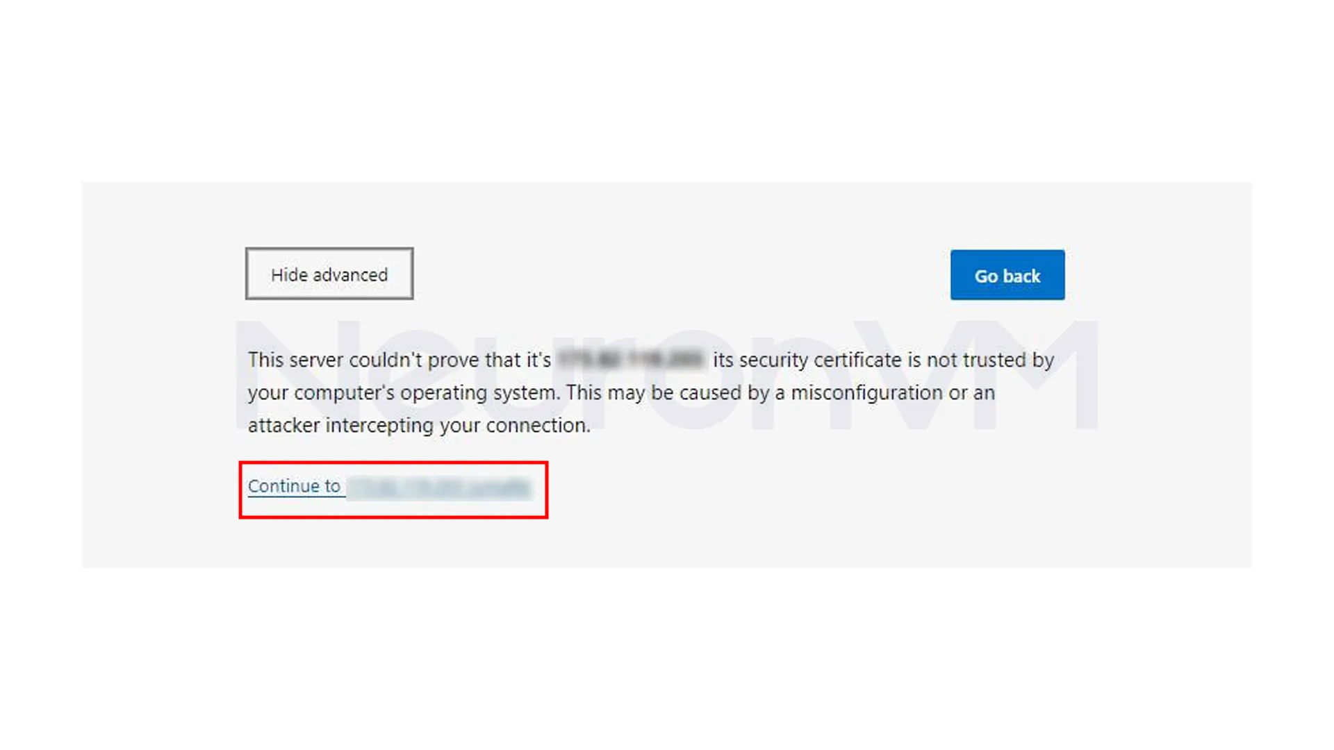 click on the link "Continue to server-IP"