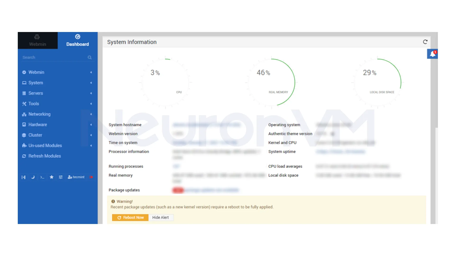 access to the Webmin Admin Dashboard