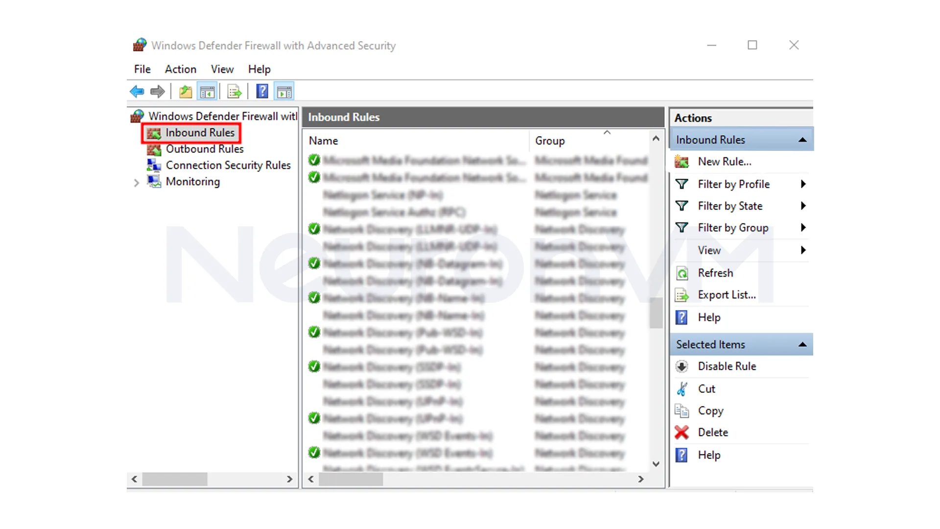 select Inbound Rules on the left