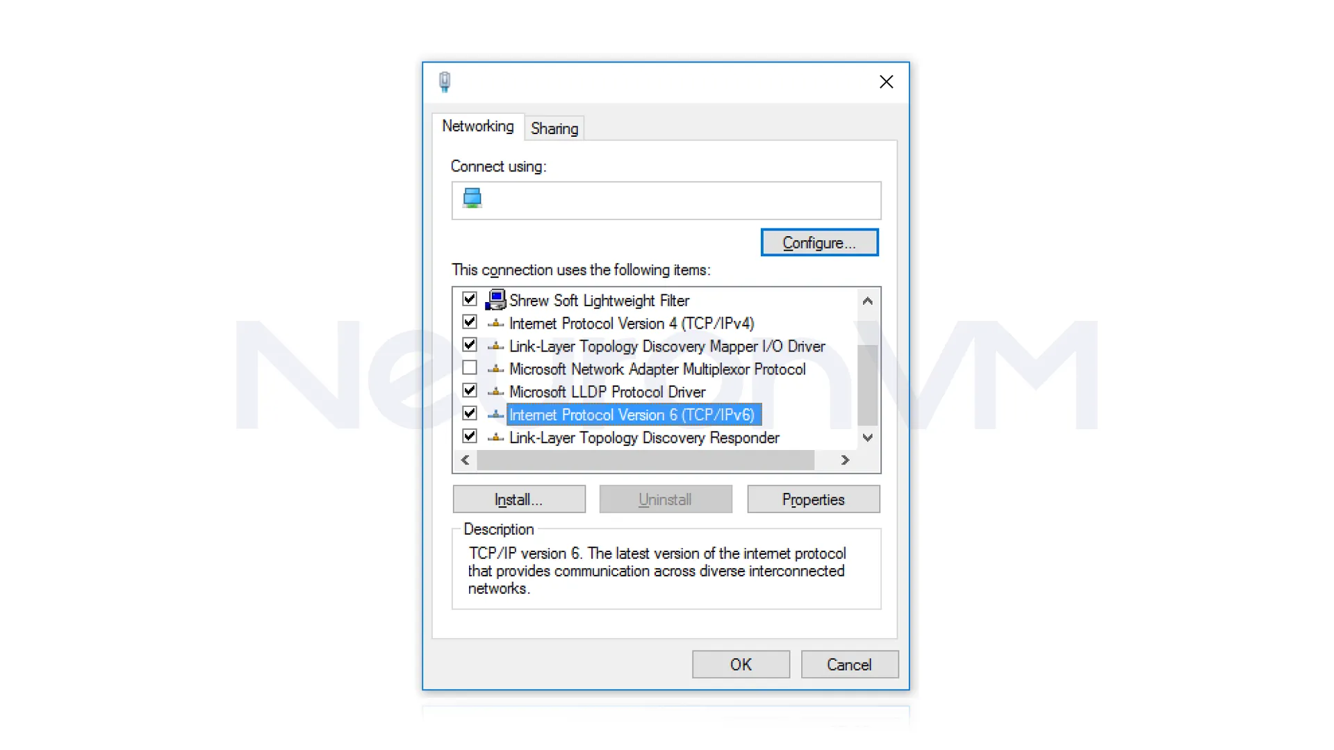 Enable the Internet Protocol Version 6 (TCP/IPv6) option