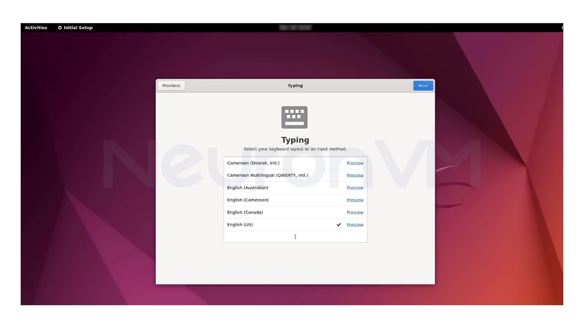 select your desired keyboard layout