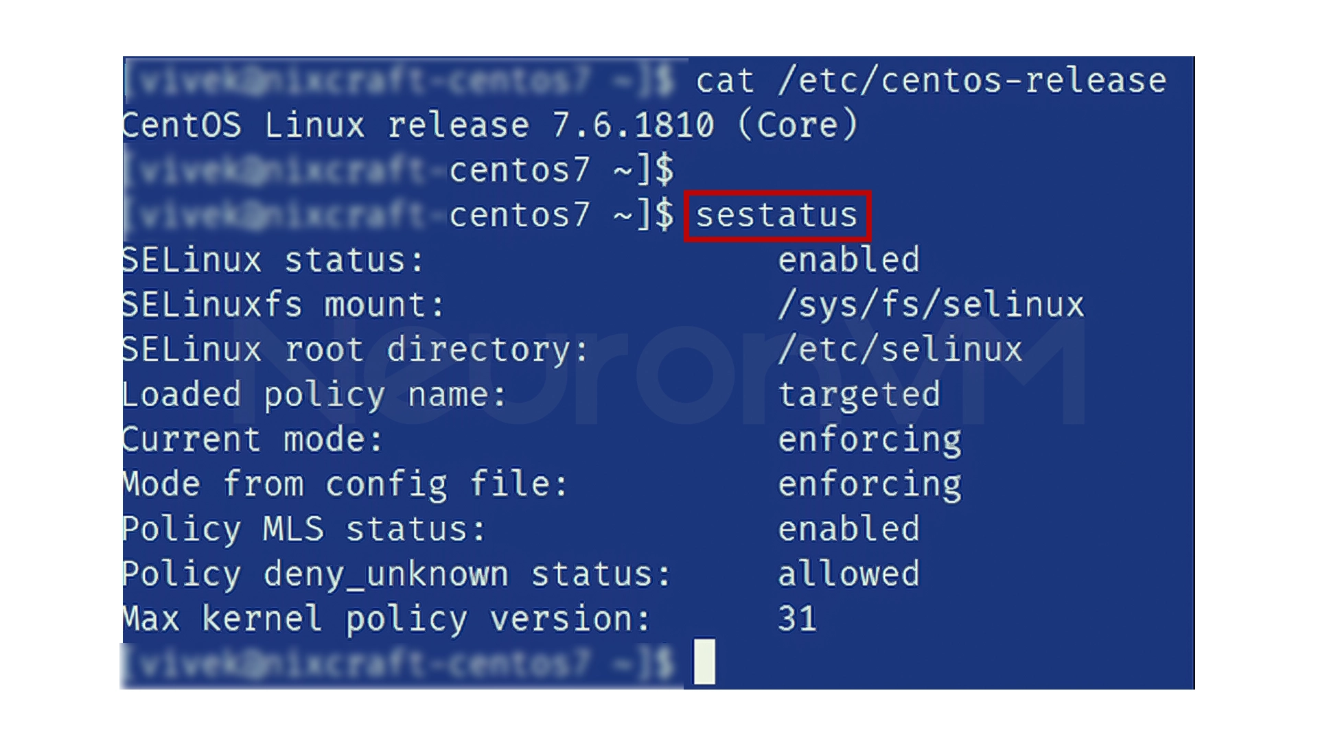 SELinux status command