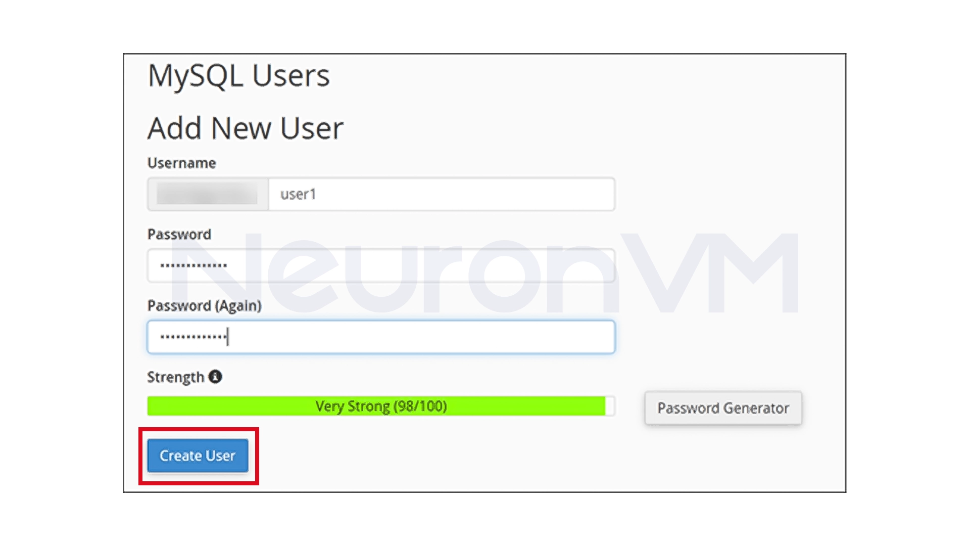 enter username password then create new user