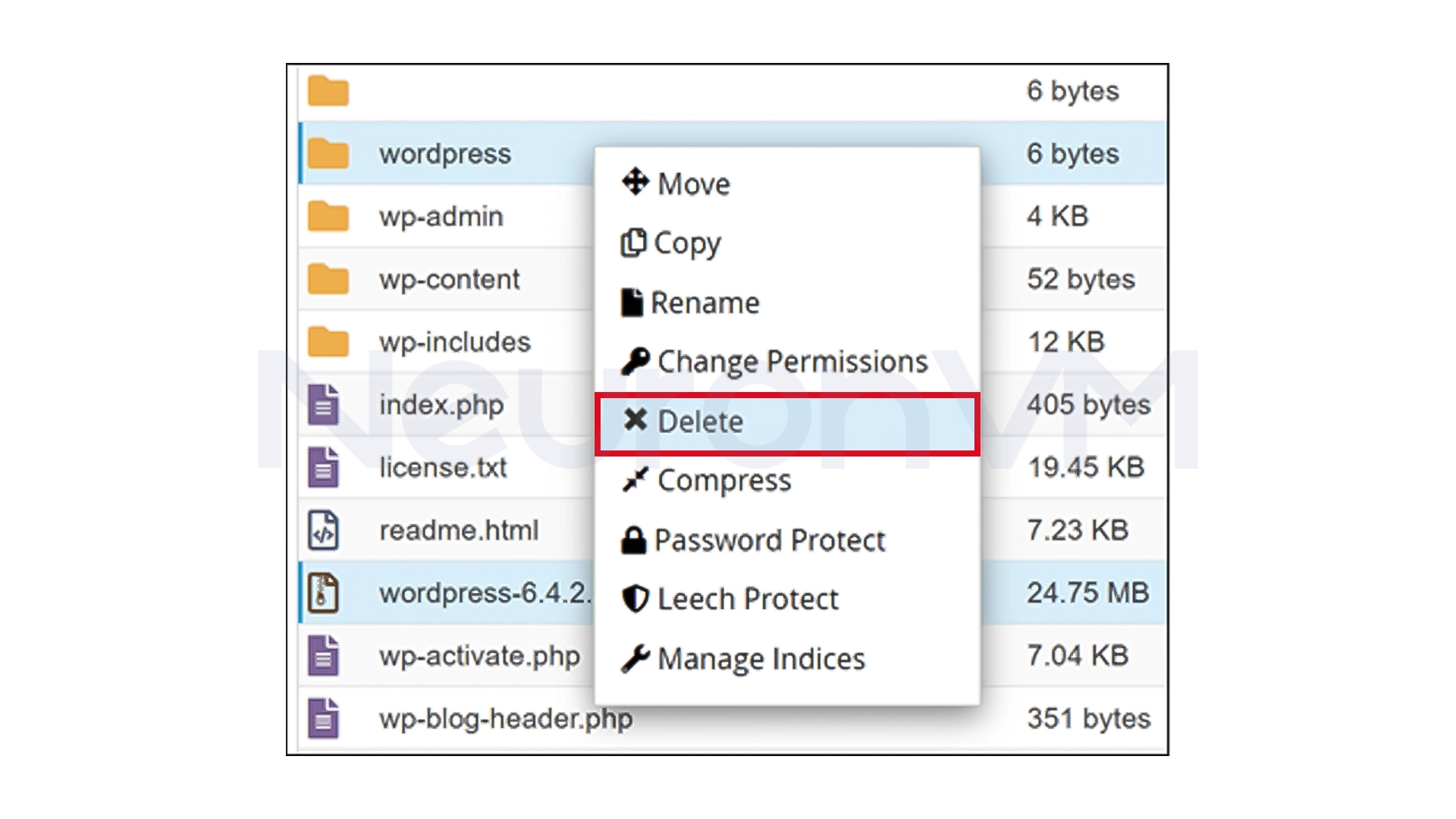 Delete WordPress zip file