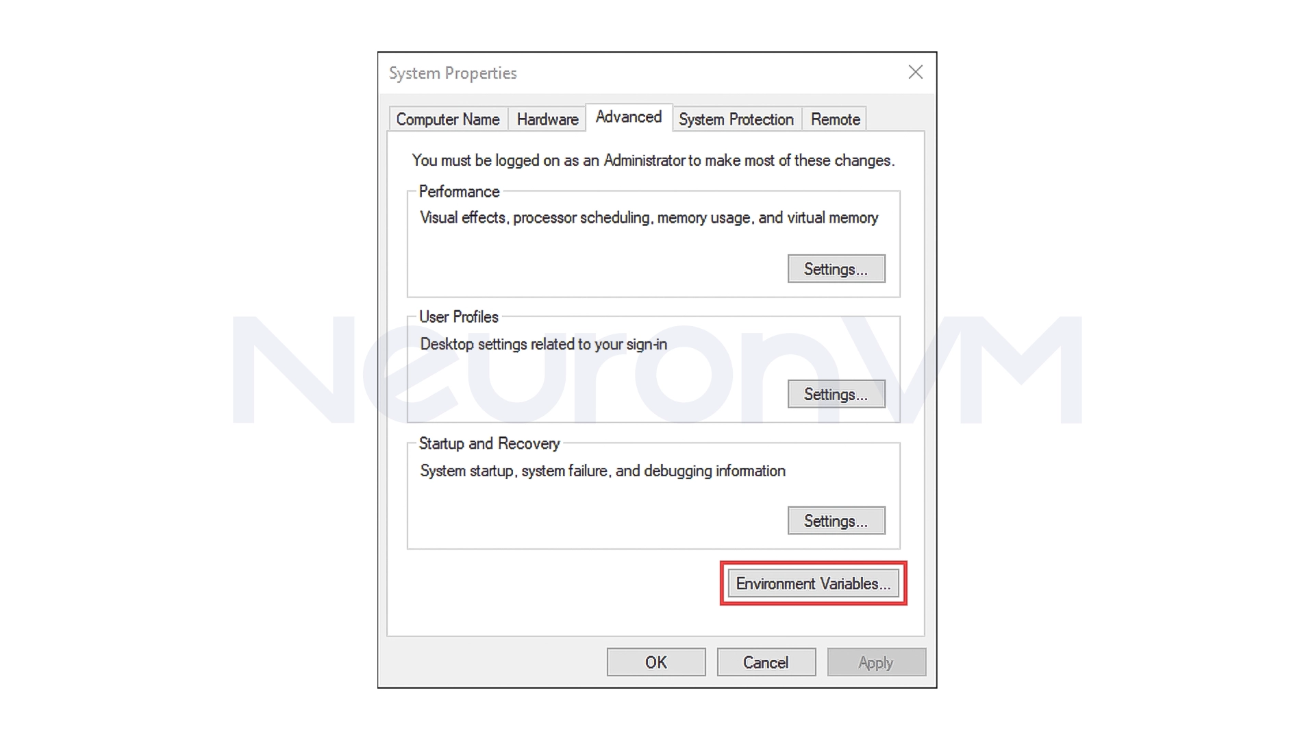 click the Environment Variables