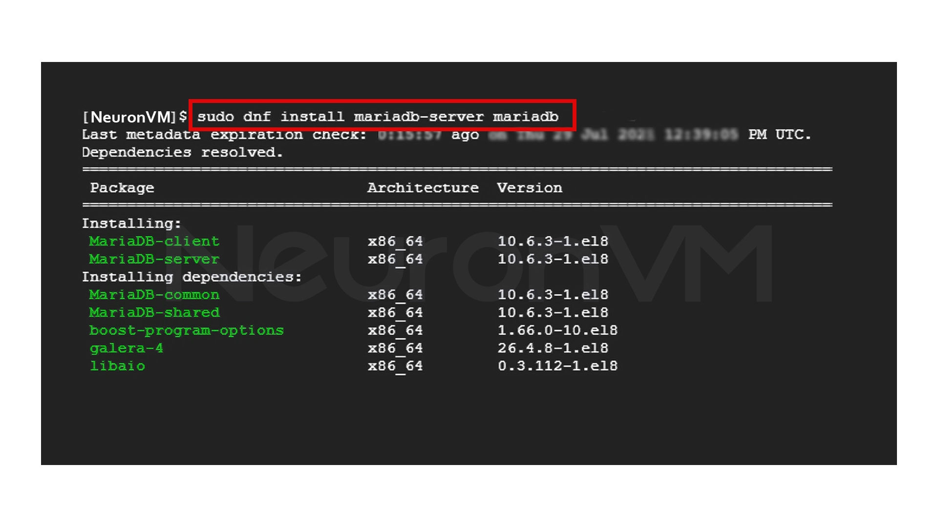 sudo dnf install mariadb-server -y