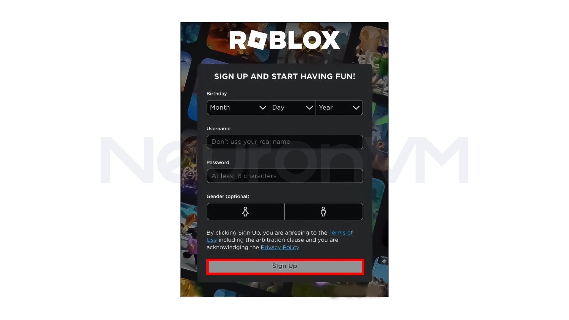 Login\sign up to Roblox