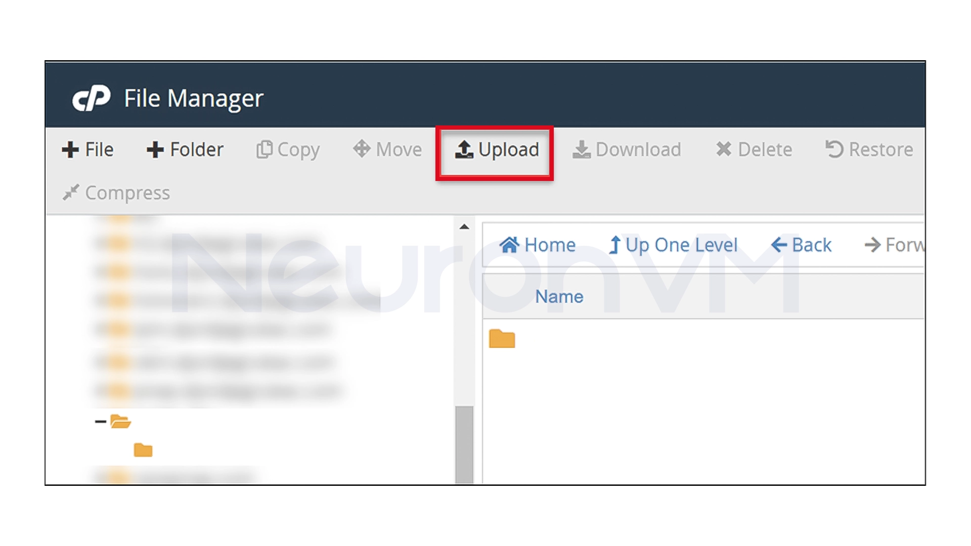 To upload the WordPress zip file click Upload