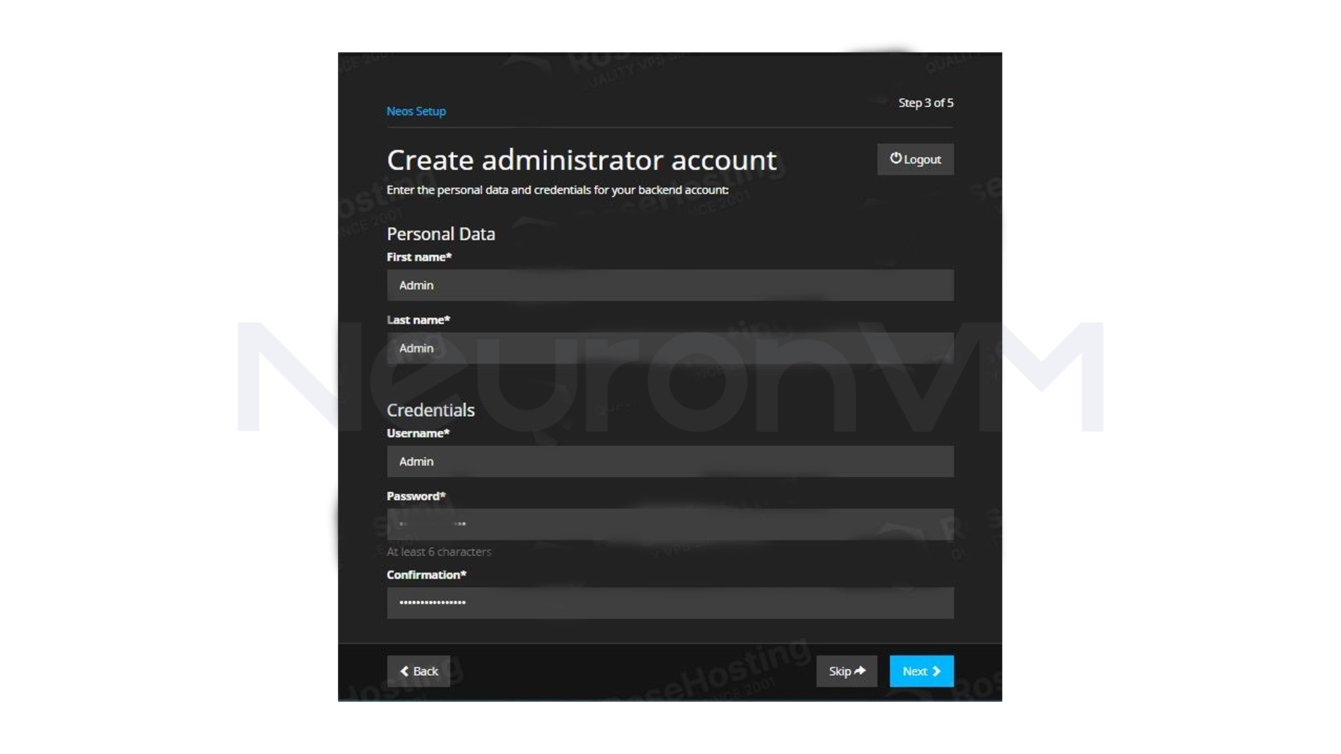 Create the system administrator account