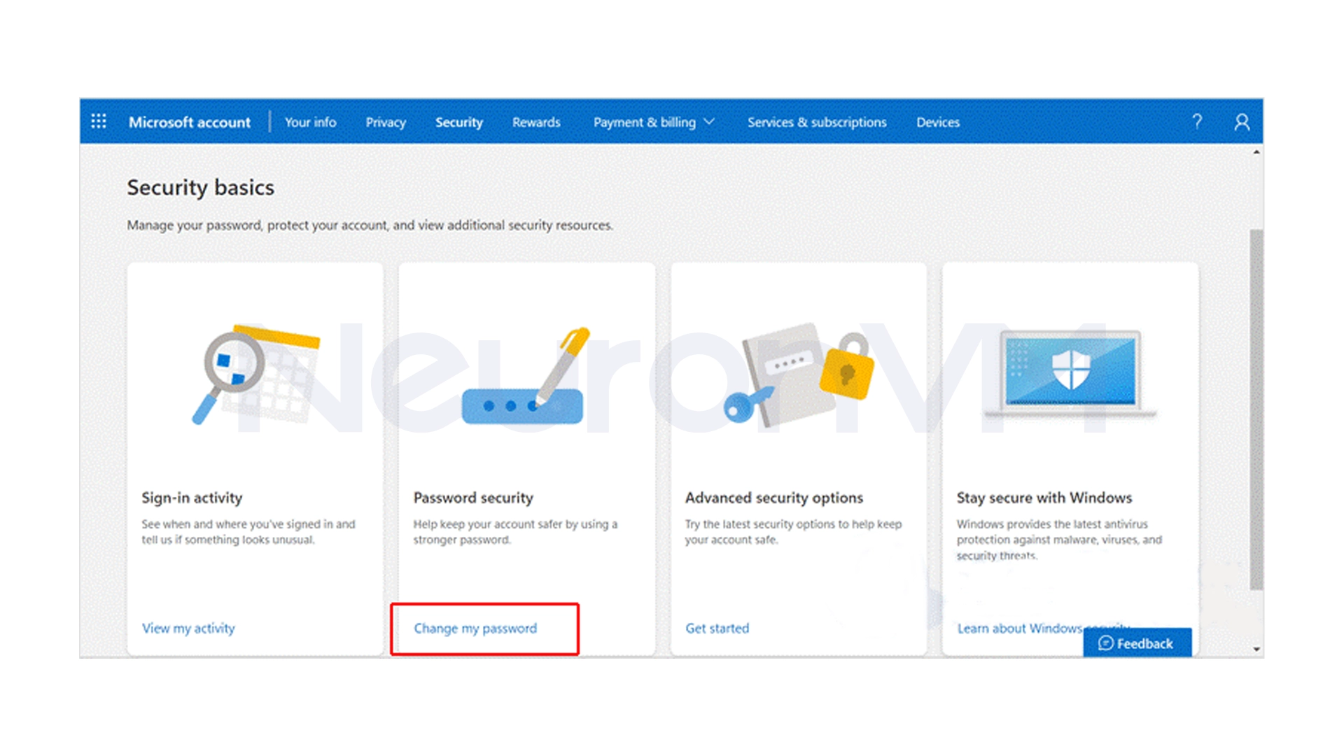 Change my password option.