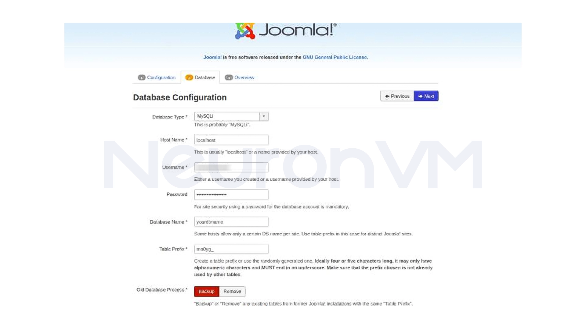 enter your database information