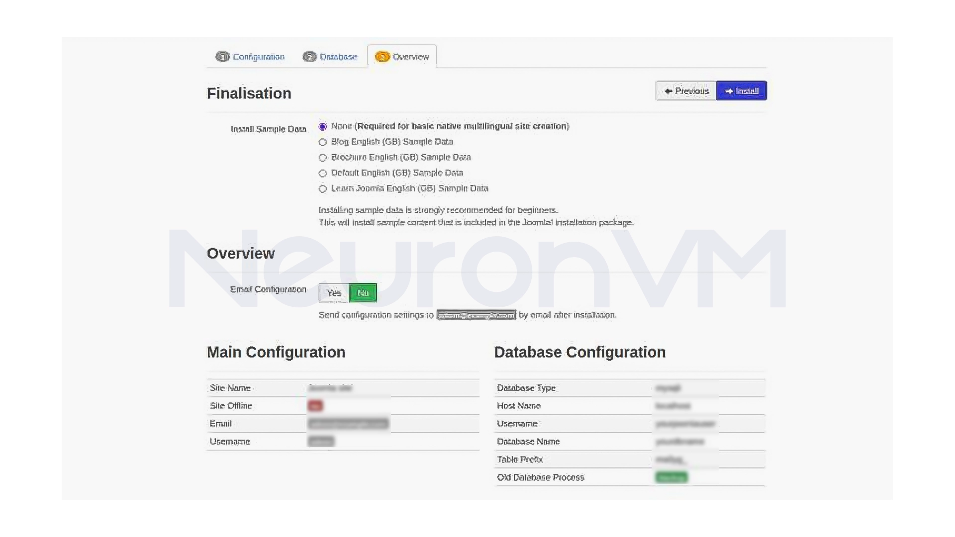 Final data configuration