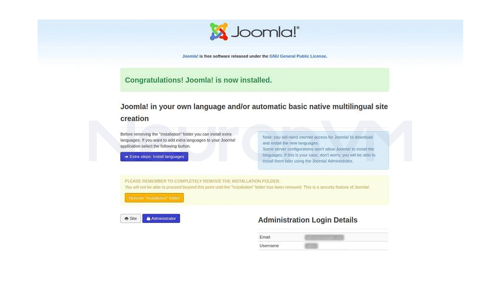 Joomla is installed now 
