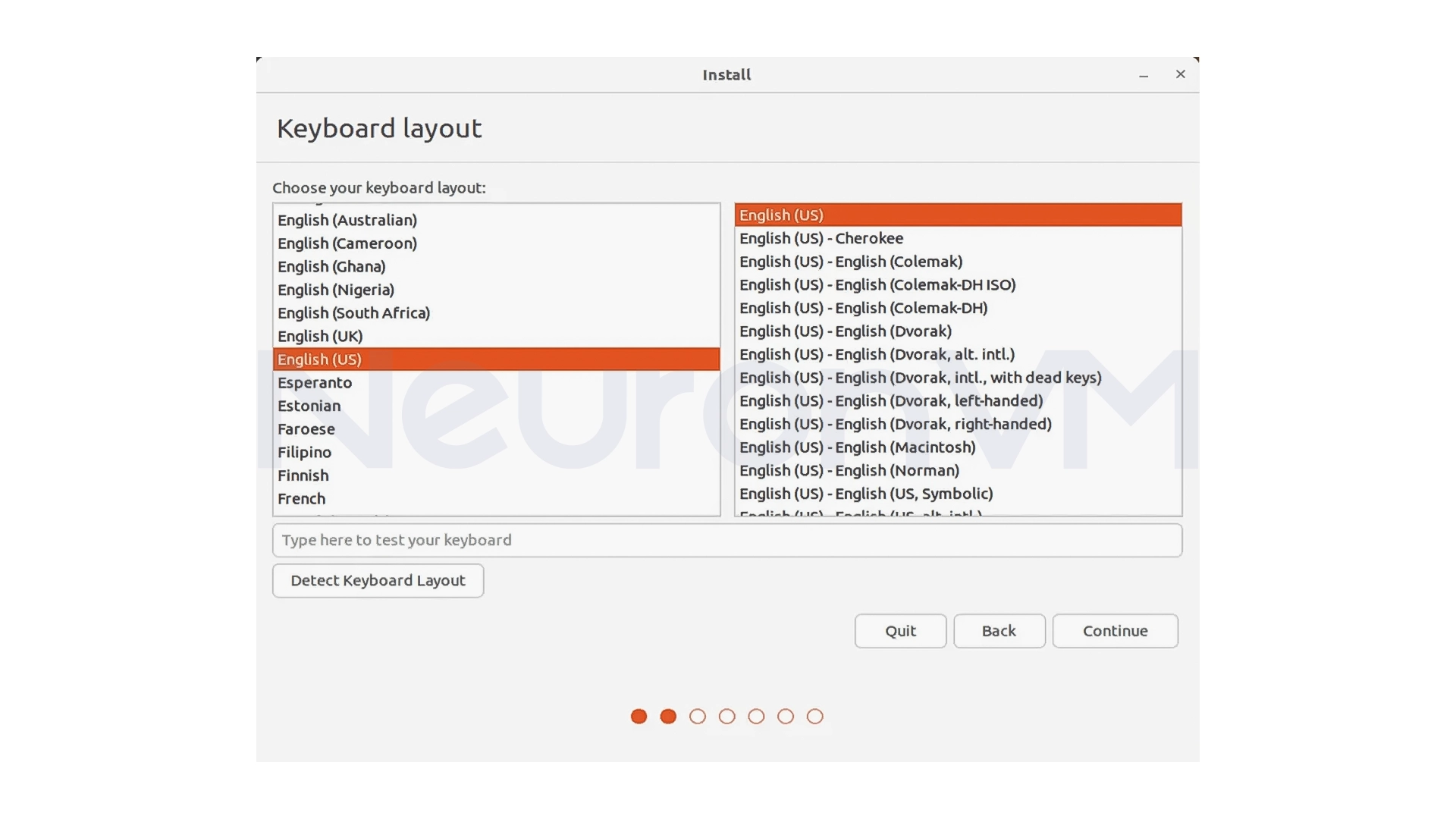 select keyboard layout