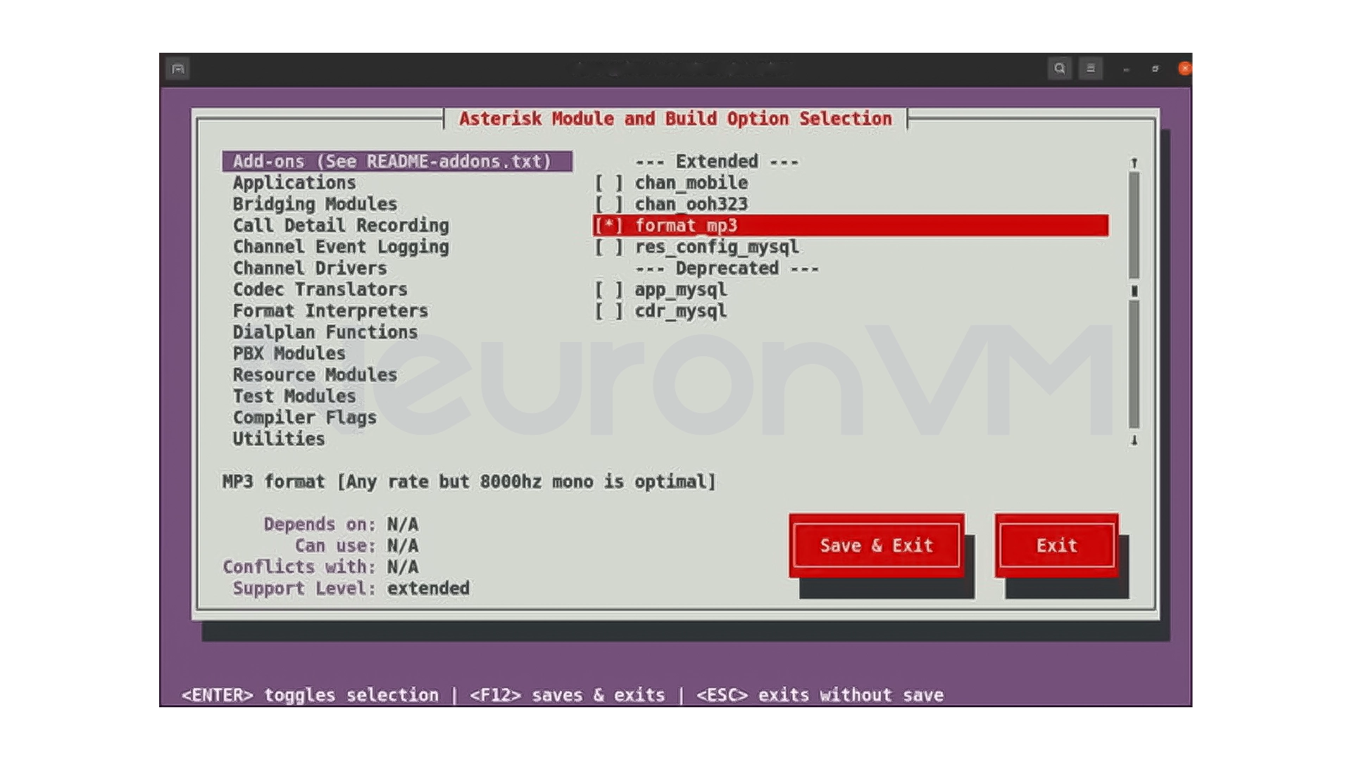 the module selection menu